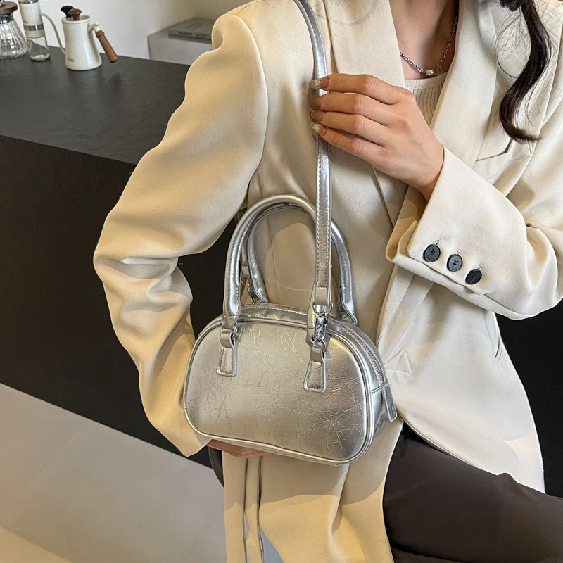 LEFTSIDE Silver Crossbody Bags for Women 2024 Korean Fashion Y2K Small Purse PU Leather Female Underarm Bag Handbags 240914