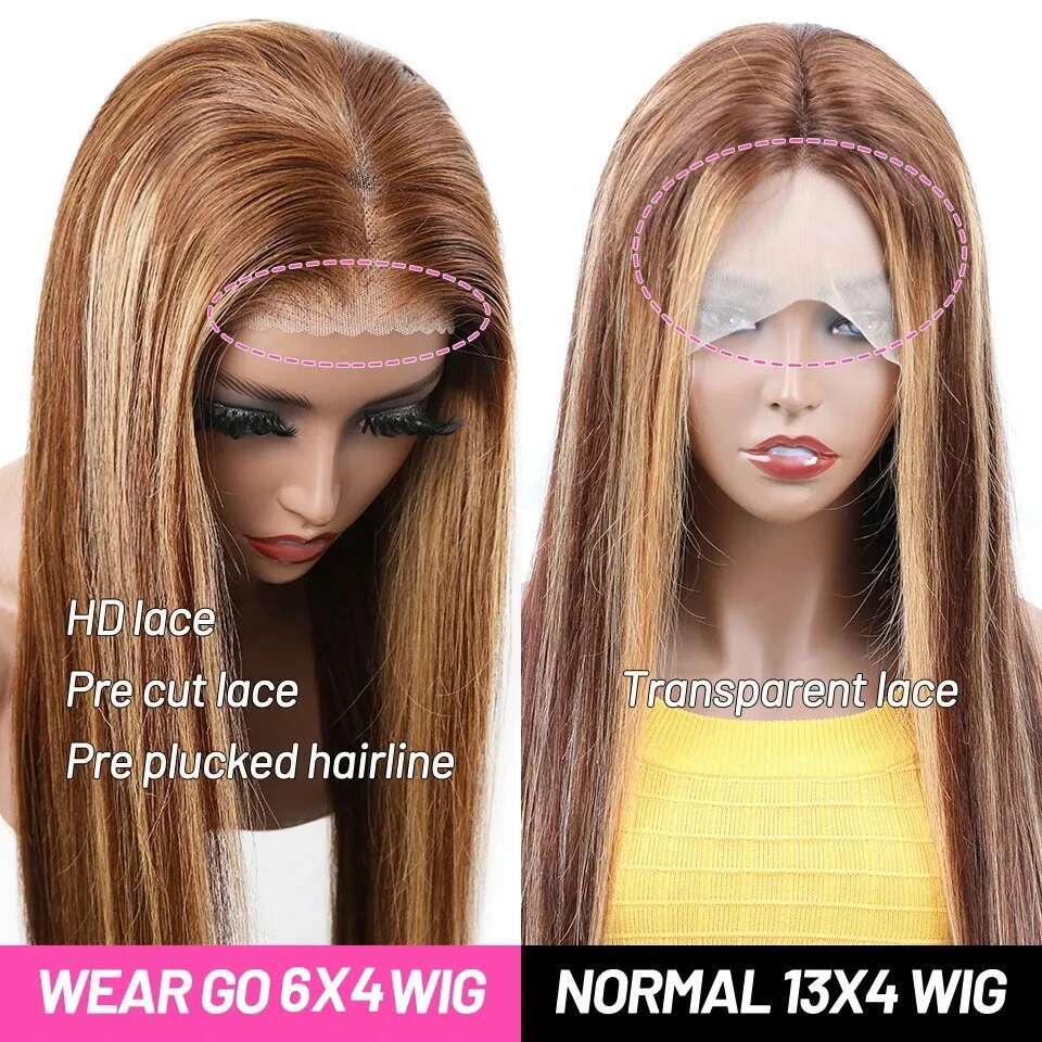 Highlight Glueless Wig Ready To Wear And Go Preplucked Brazilian Straight HD Lace Colored Human Hair Wigs For Women