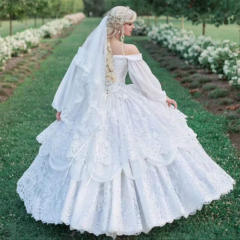 Wiccan Medieval Renaissance Wedding Dresses 2025 Off Shoulders Lace Country Bridal Dress Beaded Corset Queen Viking Elvish Bride Dress 1800s Gothic Ro