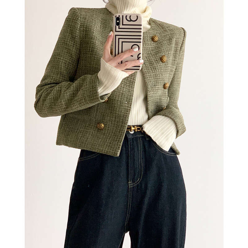Xiaoxiangfeng coarse tweed jacket small stature autumn outfit 2024 new French short top