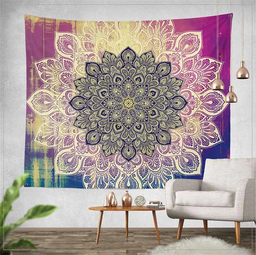 Classic Elephant Mandala Tapestry Wall Hanging Bohemian Flower Home Decoration Wall Hanging Tapestry Sofa Cover 240918