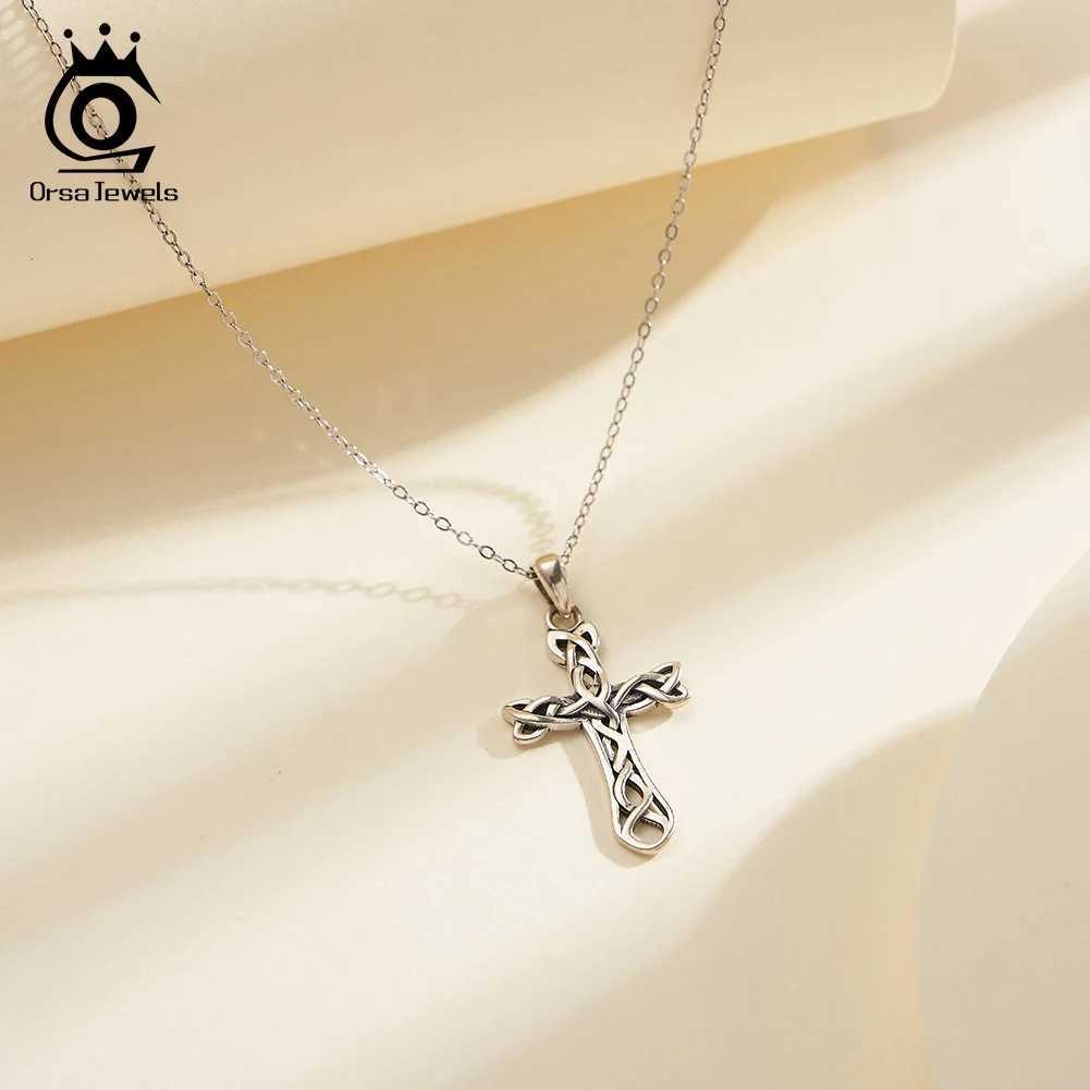 ORSA JEWELS Real 925 Pure Silver Cross Pendant Necklace Minimalist Celtic Knot Fashion Gothic Punk Jewelry SAPN43 W240918