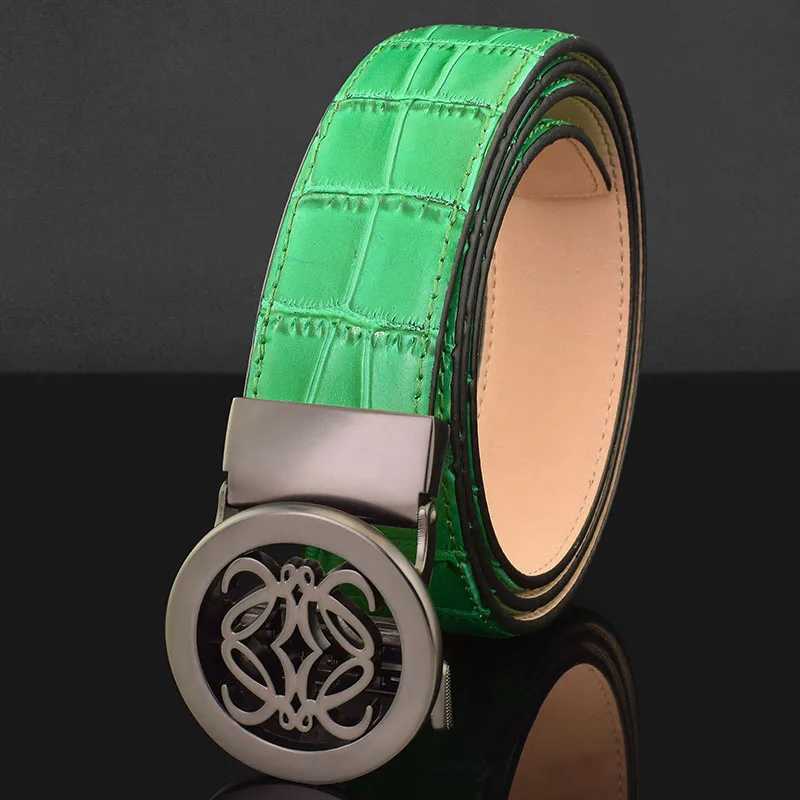 Belts High quality automatic buckle mens gold buckle fashionable waist belt made of genuine leather black denim leather cintos masculinos green J24091