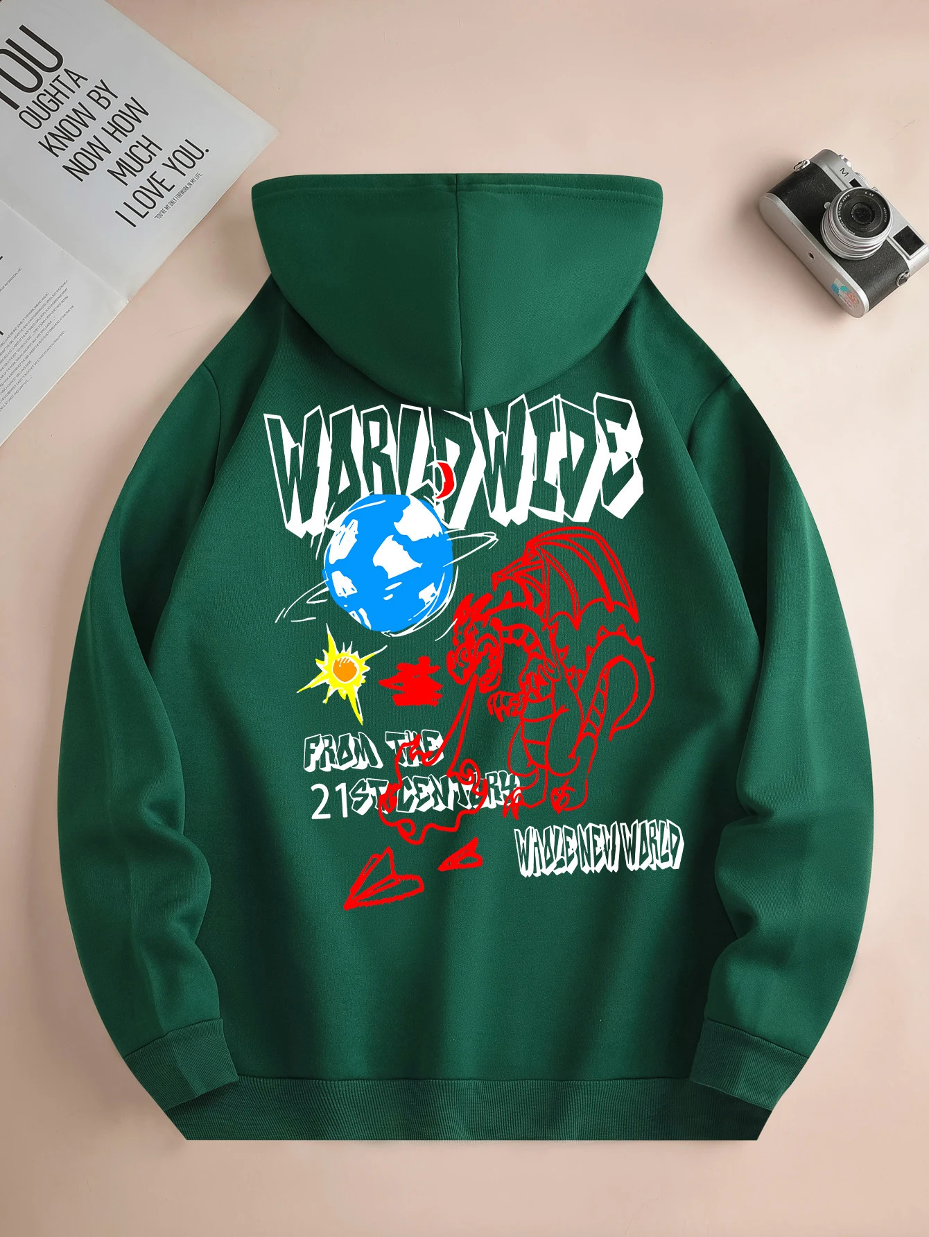 Mens fashion hoodie casual daily drawstring hooded sweatshirt dinosaur print front kangaroo pocket mens jacket 240910