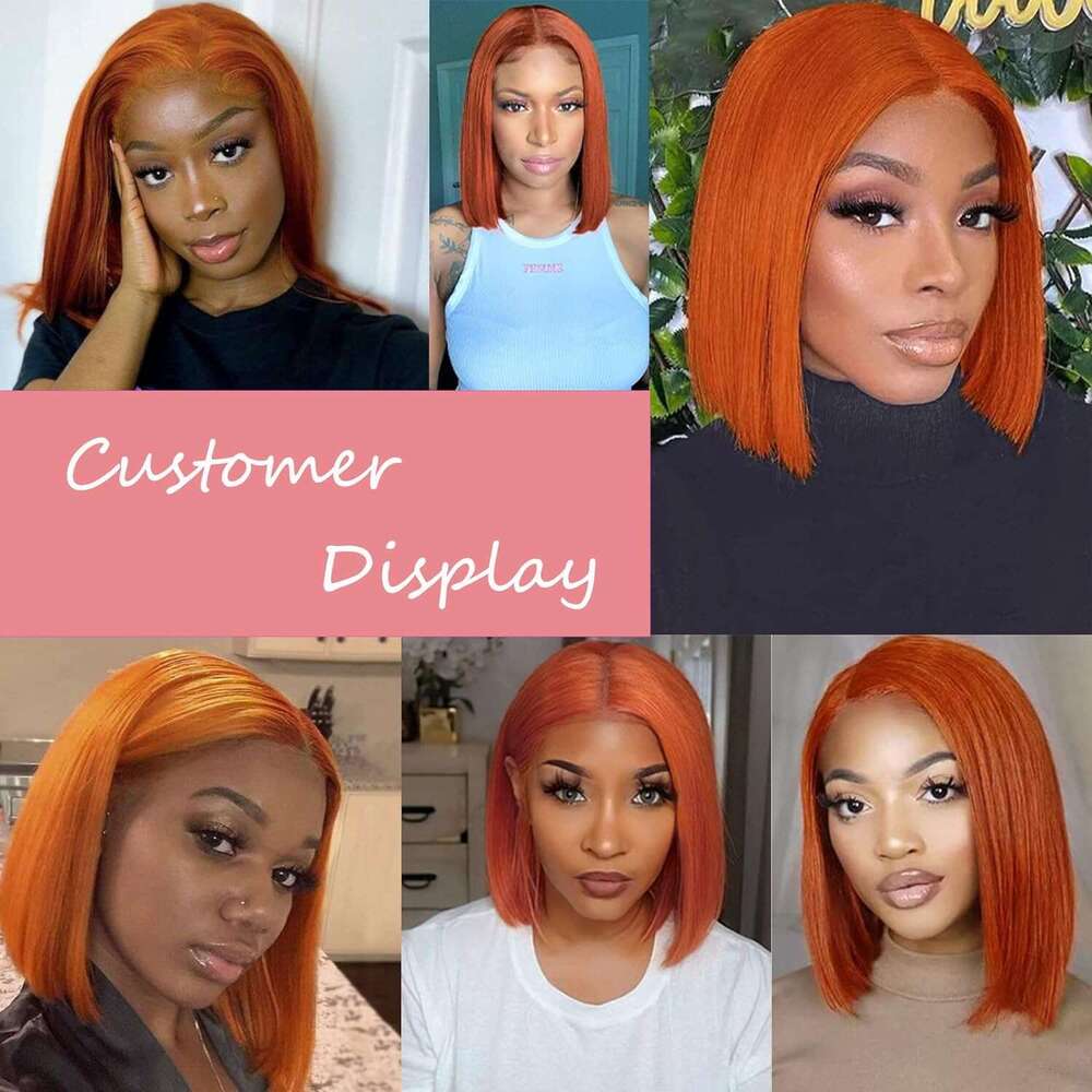 Lace Front Wig Human 13X4 Colored Short Ginger Orange Bob Wigs 150% Pre Plucked Natural Haire With Baby Hair