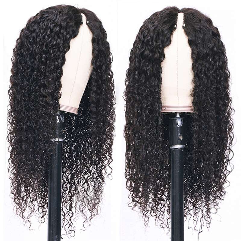 V Part Wig No Leave Out Brazilian Wave Human Hair For Women Deep Curly Wigs Virgin Hair 250% Density