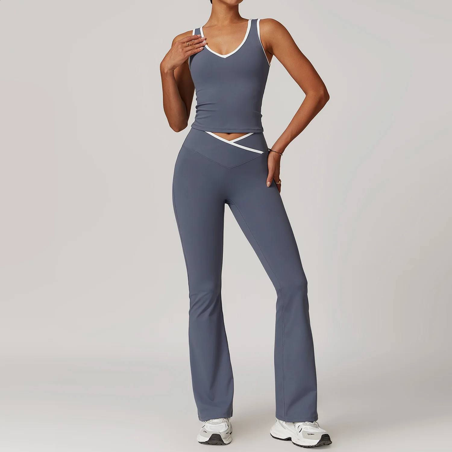 Womens clothing yoga set 2piece sportswear fitness gym track and field high waist leg sports bra 240909