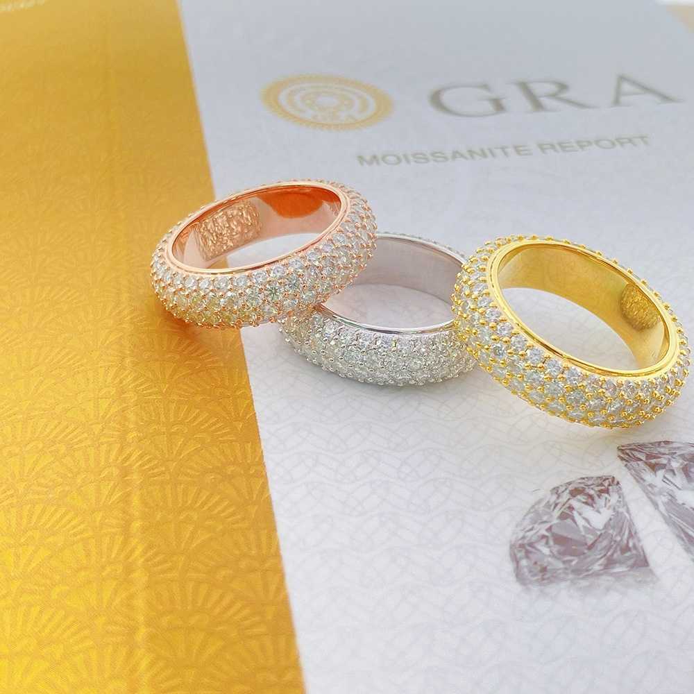 Hip Hop Eternity Ring White Yellow Rose Gold Color 925 Sterling Silver 4 Rows VVS Moissanite Iced Out Diamond Ring