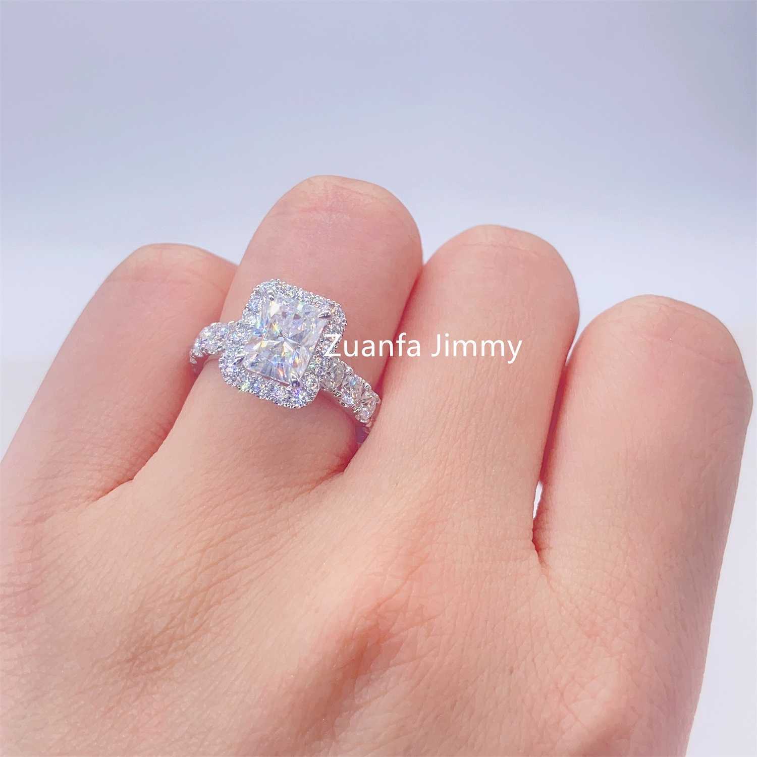 Vintage Boutique 2CT Radiant Diamond 10k white Solid Gold Moissanite Engagement Ring Wedding Bridal Jewelry