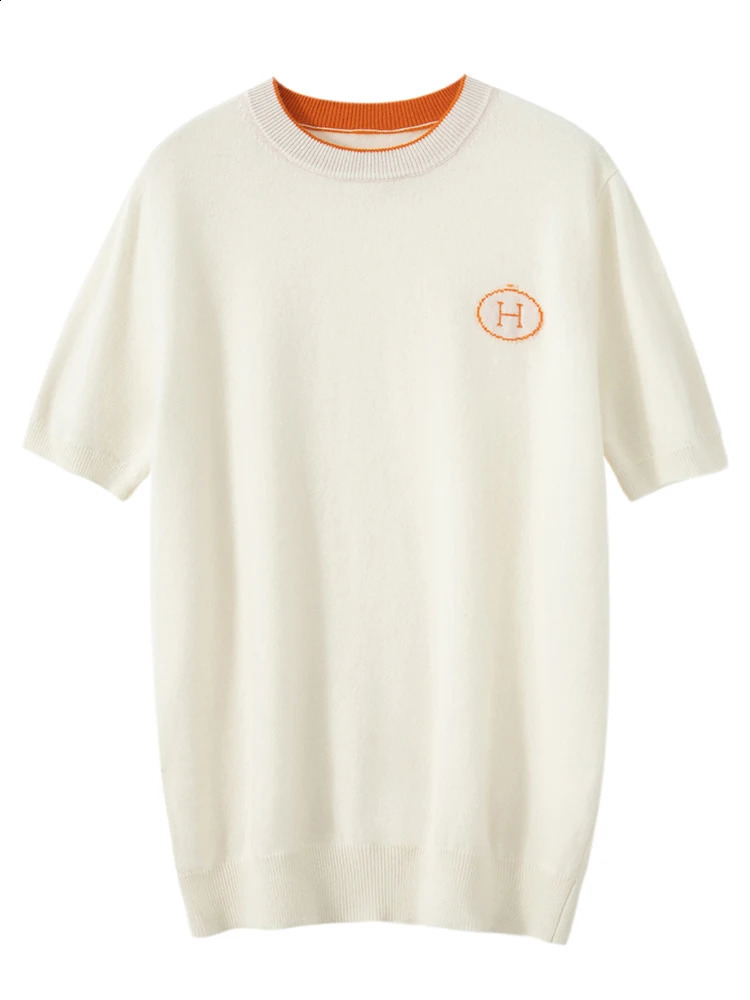 Spring Summer Men 100 Cashmere Sweater ONeck Short Sleeves Pullover H Contrast Color Knitwear Soft Casual Knitting Top 240907