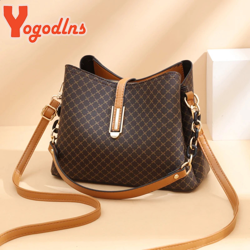Yogodlns Fashion Bucket Bag Women PU Leather Shoulder s Crossbody Flap Satchel Bags 240914