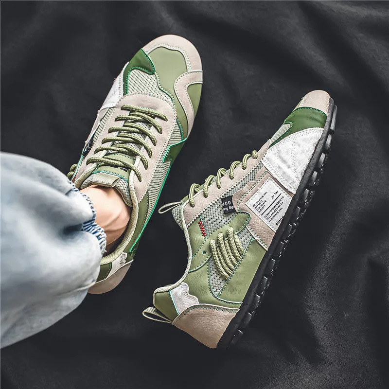 Shoes For Men Casual Sports Four Seasons Moccasins Trend ed Personality Lace-up Leather Sneakers Comfortable Breathable 240909