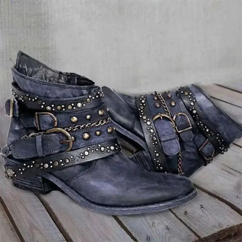 Retro Cool Cowboy Western Boots Womens Slippery Heavy High Heels on Metal Rivets Punk Walking Work Boots Womens Boots 240914