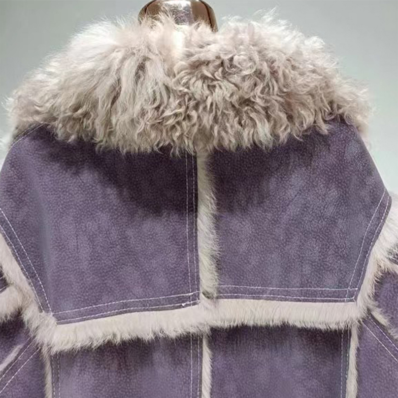 2024 Autumn Short Style Women Sheepskin Jacket Tanned Suede With 100%Natural Rabbit Ing Fashion Fur Coat