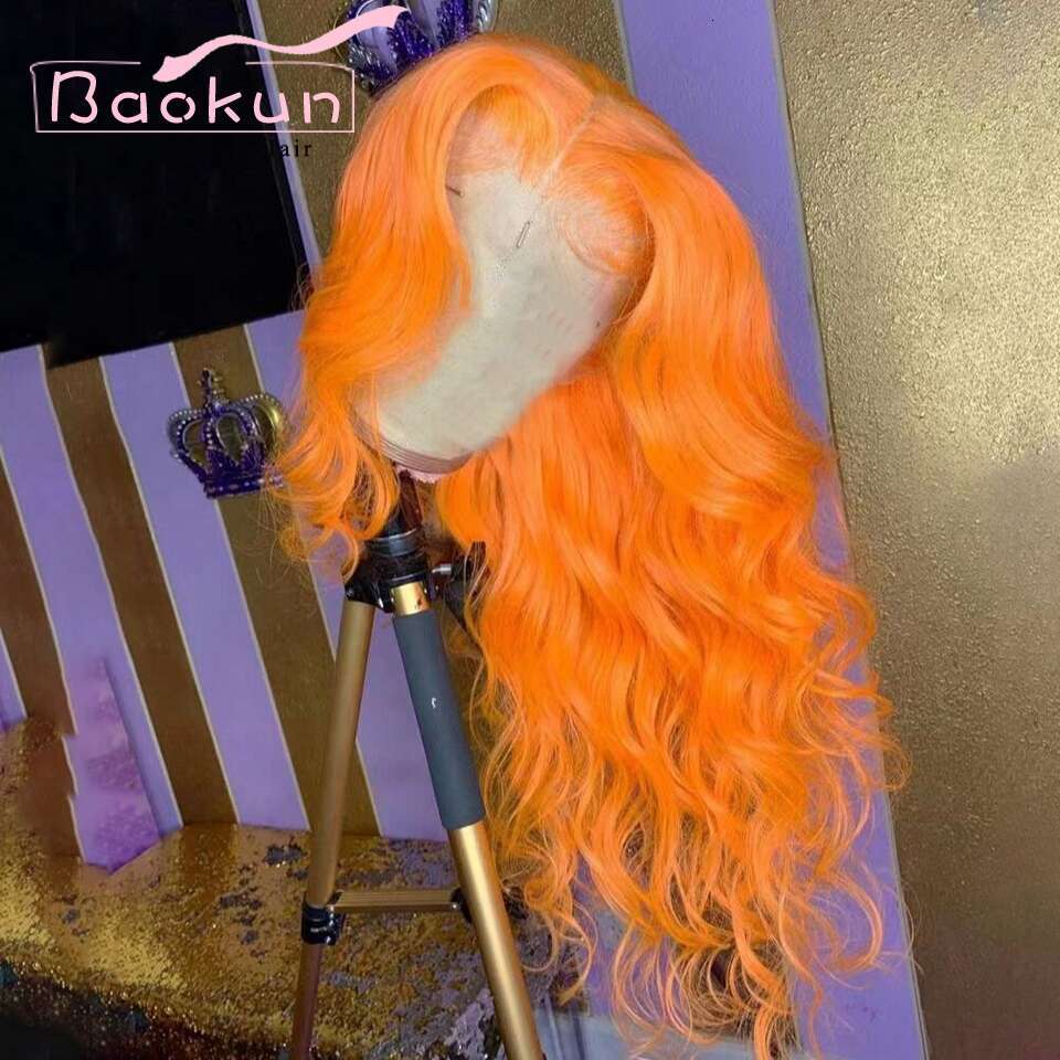 Pre Plucked 13X4 Orange Front Human Hair Colored Loose Wave 13X6 HD Frontal Wig Transparent Lace Wigs For Women