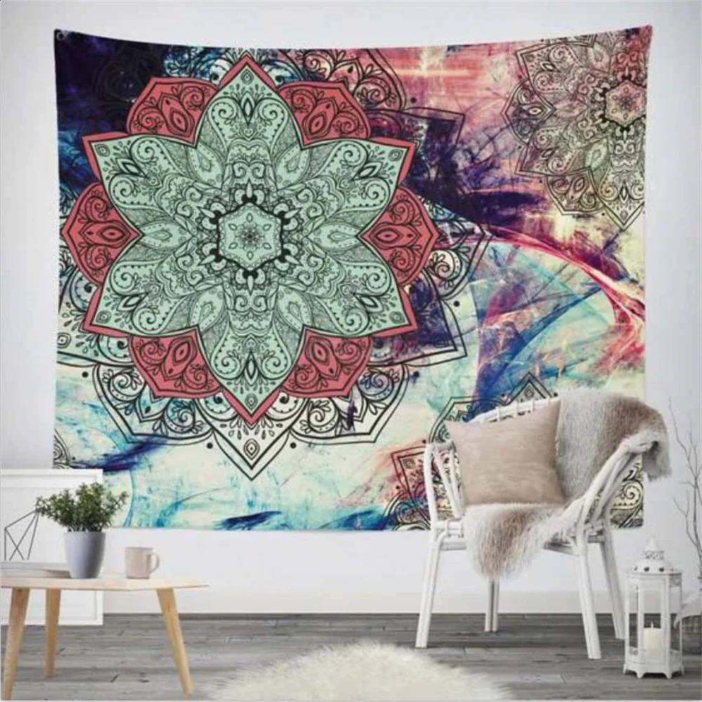 Classic Elephant Mandala Tapestry Wall Hanging Bohemian Flower Home Decoration Wall Hanging Tapestry Sofa Cover 240918