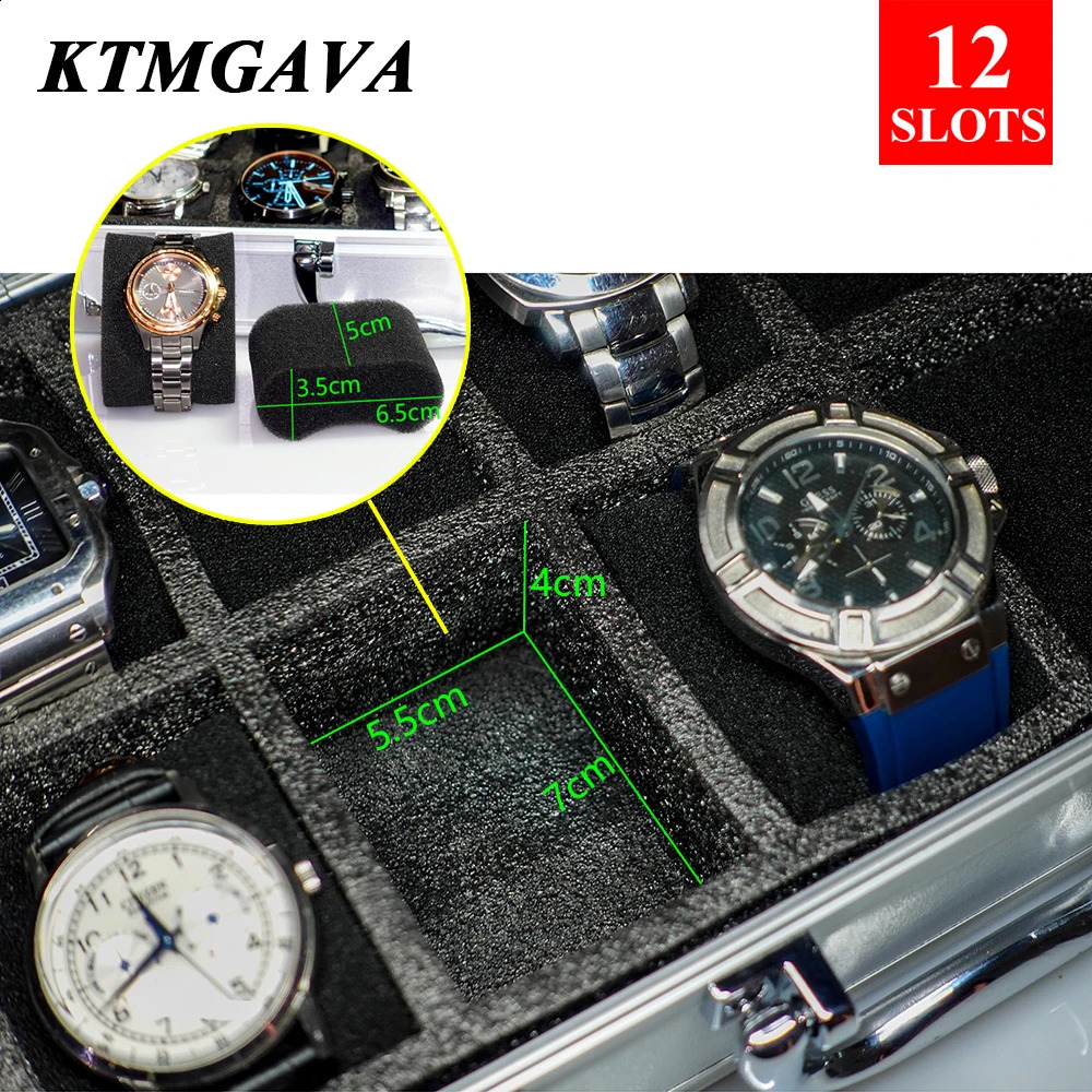 101218 Grid Aluminum Alloy Black Watch Storage Box Jewelry Collection Portable Large Capacity High Quality Gift 240912