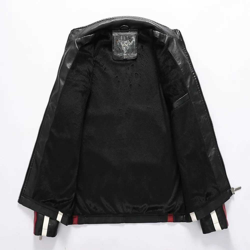 Mens Retro Motorcycle Jacket 2024 Mens Fashion New Bicycle Leather Jacket Mens Embroidered Bomber Coat Winter Wool Pu Coat W240918