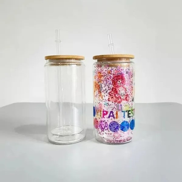 USA CA Local Warehouse 16oz Mugs Double Wall Sublimation Glass Beer Can Shaped Cups Tumbler Drinking Beer With Bamboo Lid FY5118 0918
