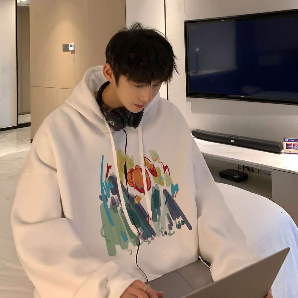 Wine Red Vintage Hoodie Men's Plus Velvet Japanese Hoodie Hooded Oversized Couple Outfit Jacket Top