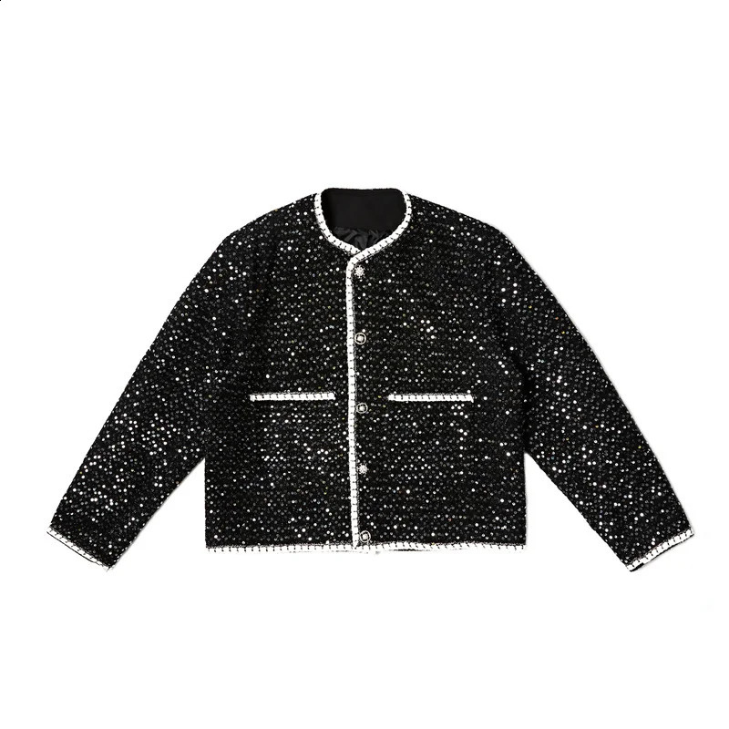 NOYMEI jacket Temperament Flowing Light Black Silver Sequin Thick Tweed Classic Small Fragrant Outline Coat men autumn WA2835 240911