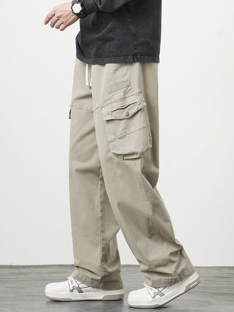 Wide Leg Straight Cargo Pants Men 4 Pockets Washed Cotton Baggy Casual Pants Big Size 8XL Workwear Loose Trousers Male 240911