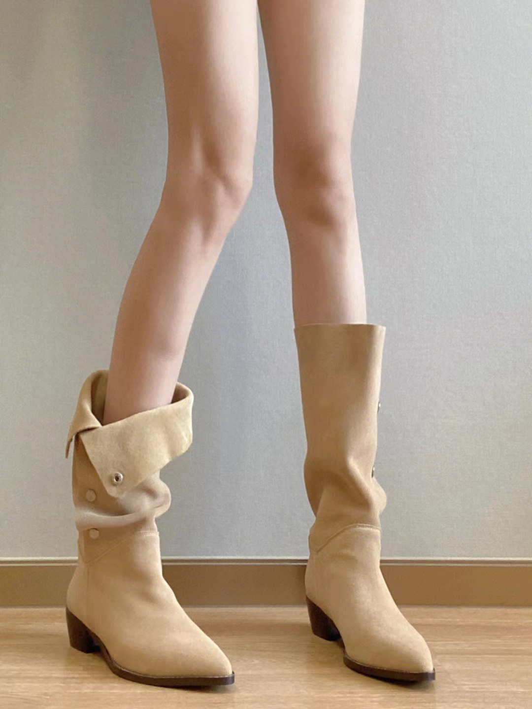 Vintage Style Chunky Heel Pointed Toe Boots | Suede Leather |Slip-On |Free Shipping 0a7c