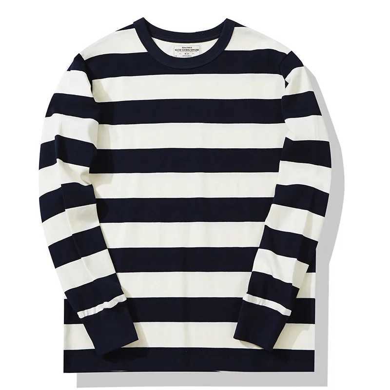 High Quality Polyester retro striped long sleeved T-shirt for mens autumn navy blue classic casual and comfortable floral top mens clothing top Y2K T2
