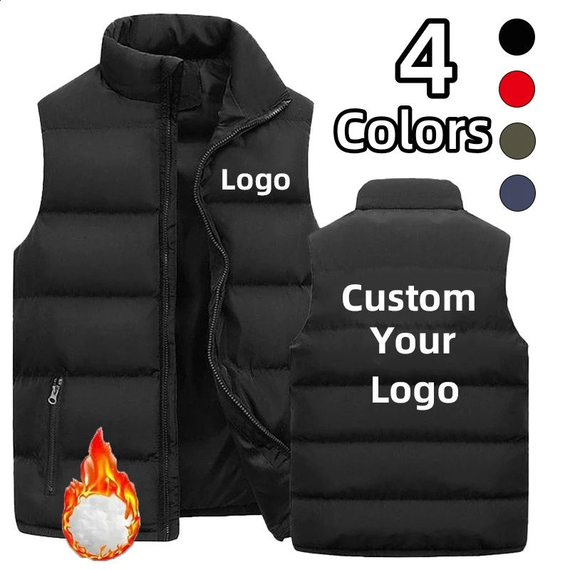 Customise your Men Waistcoat Down Jacket Autumn Winter Thick Stand Collar Sleeveless Coats Jackets Solid Color Cotton Vest 240912