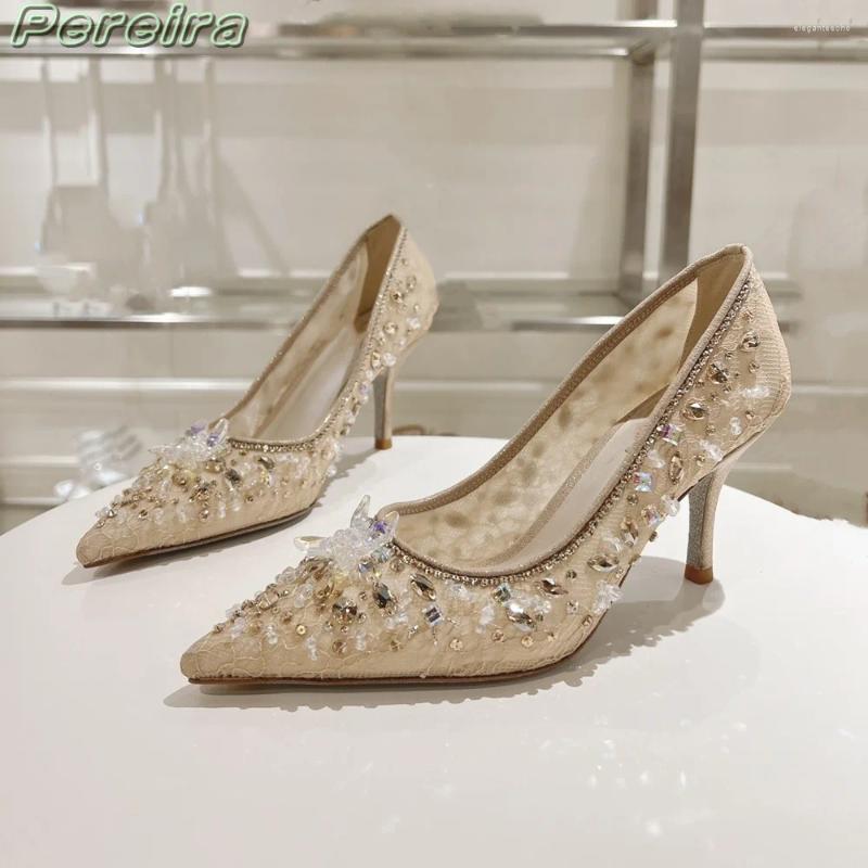 2025 S Fashion Designer Sandals Pereira Crystal Wers Stiletto Pointed Toe High Heels Cover Heel Slip On Colorful Rhie Women Wedding Shoes
