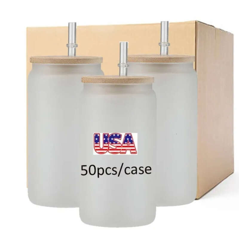 Clear Warehouse Libbey USA Ca Frosted Mug Tumbler 16Oz White Shimmer Sublimation Glass Can With Lid n