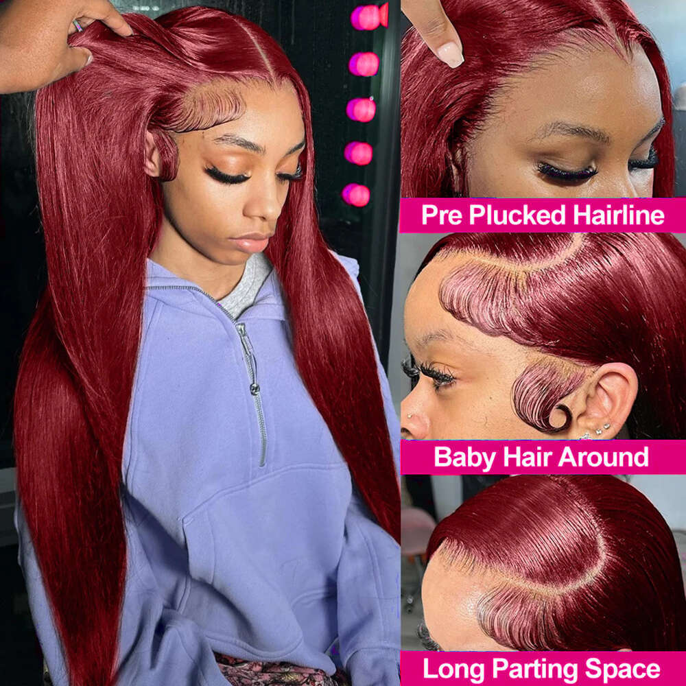 Bury 13X6 HD Front Wig 13X4 Straight 99J Red Colored Lace Frontal Human Hair Wigs For Women 220% Density