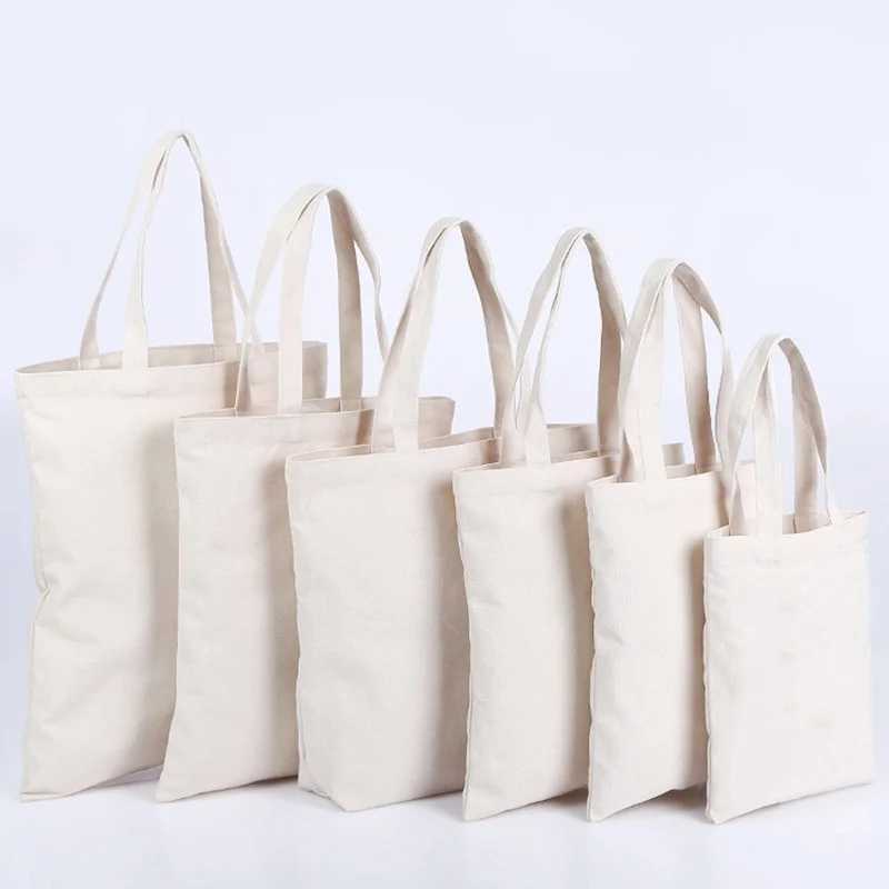 Large Capacity Canvas Bag Blank DIY Design Shopping Bag Eco Reusable Women Tote Square Open Foldable Handbag Beige White Z250224
