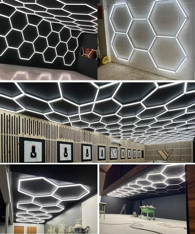 Honeycomb LED Garage Light | Hexagon Wash Station Decor Ceiling Light | For Workshop, Car Showroom, Detailing LL