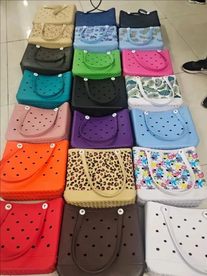 Eva Bogg Bag Summer Hole Tote Bag Large Shopping Fashion Plastic Basket Women's Storage Washable Beach Silicone Swamp Eco Jelly Candy Fashion Bag