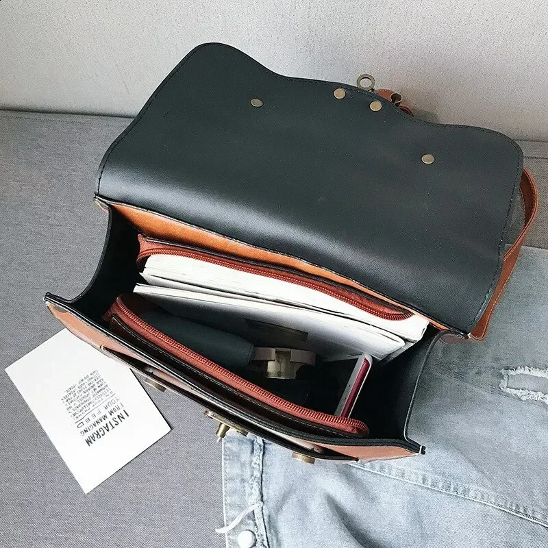 College Retro Leather Multi functional Integrated High School Student Girl Backpack Mochilas Para Mujer 240918