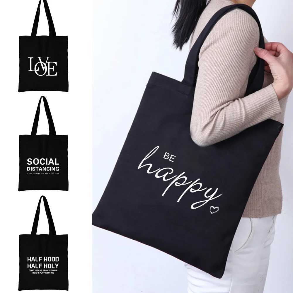Canvas shopping bag womens shoulder bag shopping handbag commuting grocery handbag text printing new fashion ecological storage handbag Z250224