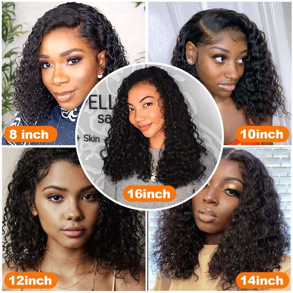 13X4 Lace Frontal Human Brazilian Deep Wave Bob Natural Haire Remy Short Curly Closure Wig Preplucked Baby Hair