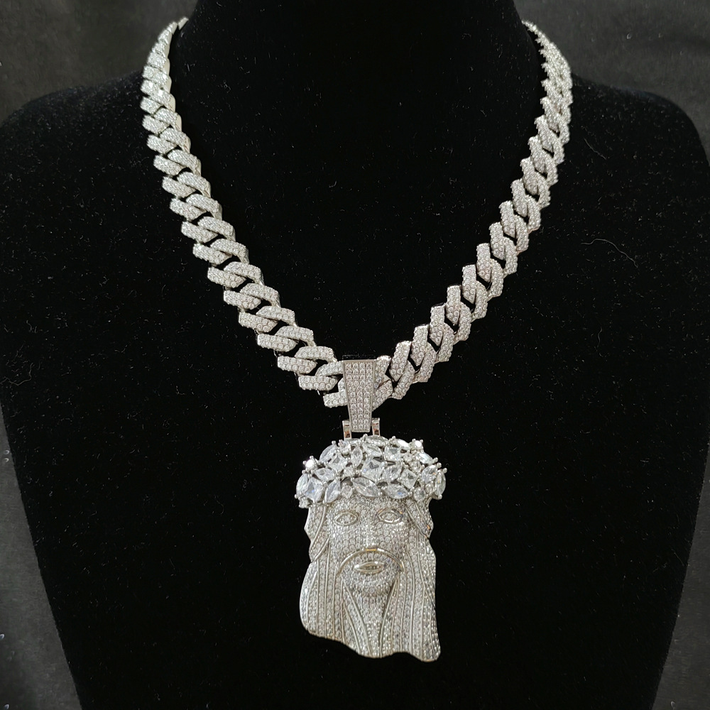 Hip Hop 5A+ CZ Stone Paved Bg Iced Out Big JESUS PIECES Pendants Necklaces for Men Rapper Jewelry with 14MM cuban chain