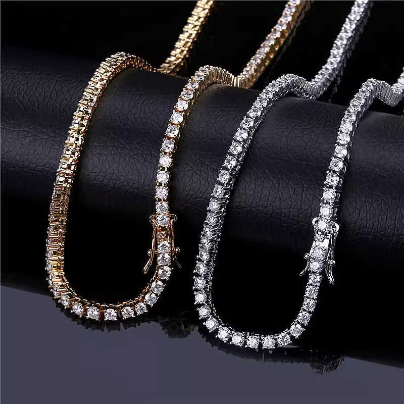 Hip hop Jewelry 2-5mm Moissanite Diamond Tennis Chain 925 Sterling Silver Necklace