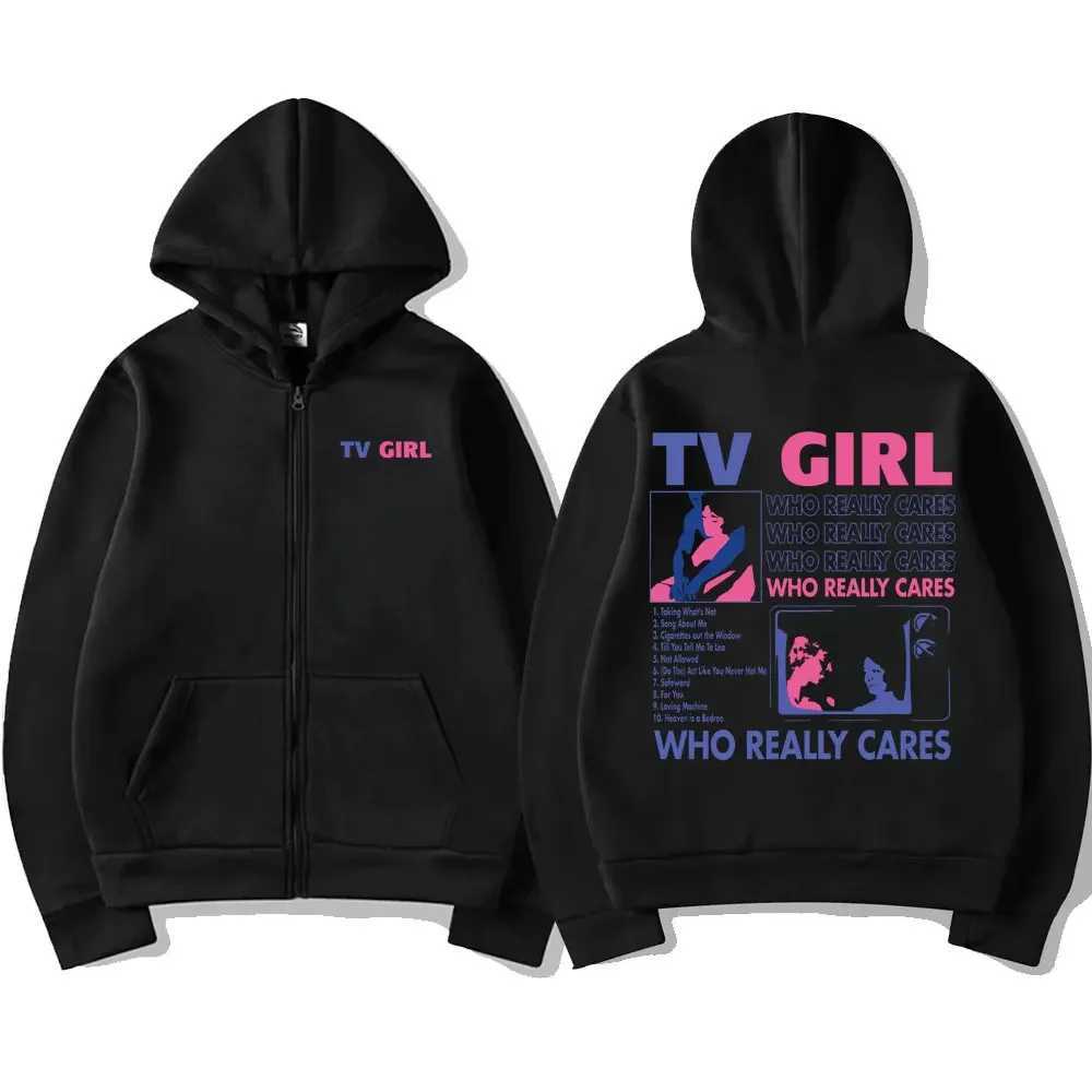 TV Girl Who Really Cares Music Album Zipper Hoodie Unisex French Exit Album Zip Up Jacket Men Women Vintage Oversized SweatshirtX240918
