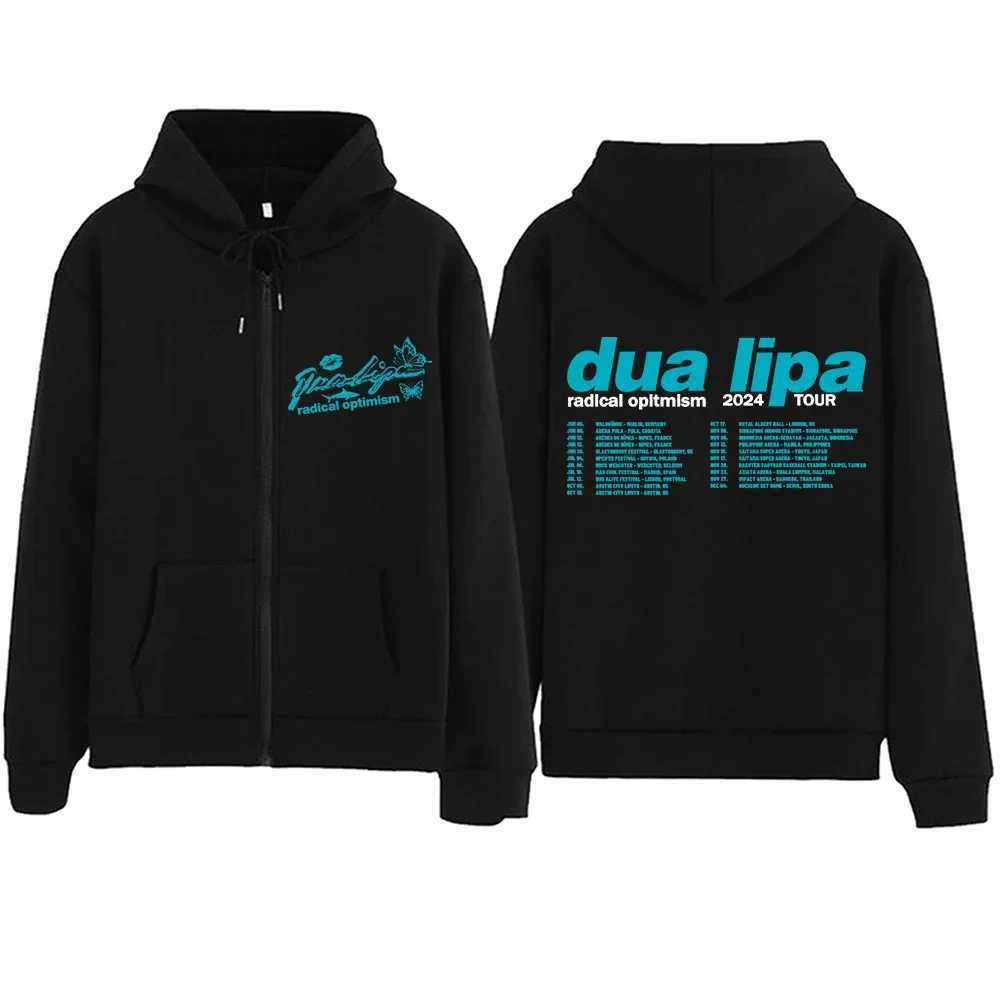 Men's Hoodies Sweatshirts Dua Lipa radical Optimism 2024 touring zipper womens/mens hooded sweatshirt T-shirt hip-hop zipper hooded jacket casual sweatshirt Z240918