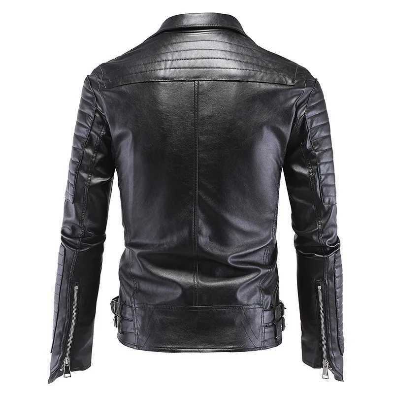 Mens Punk Leather Jacket Fashion Skeleton Rivet Car Leather Coat Casual PU Motorcycle Leather Coat W240918