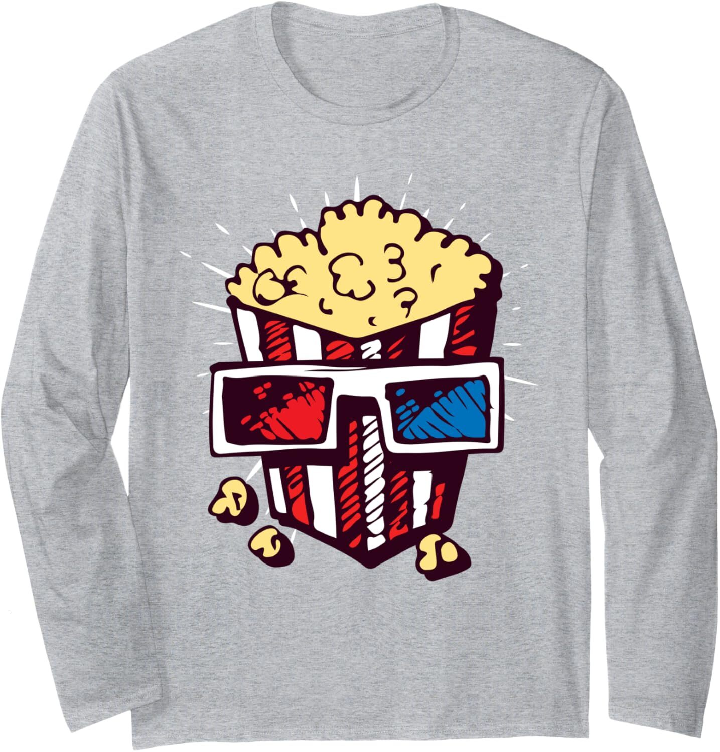 Long Sleeve Shirts for Men sweatshirt Pop Corn Container With Sunglasses Funny Movie Long Sleeve Tee Streetwear Casual tops clothes