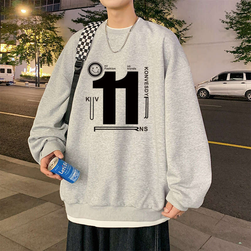 Hoodie Men's Autumn Fashion Brand Long Sleeved Hong Kong Style Round Neck Pure Cotton Loose Fitting Men's Versatile Base Clothes Hoodie