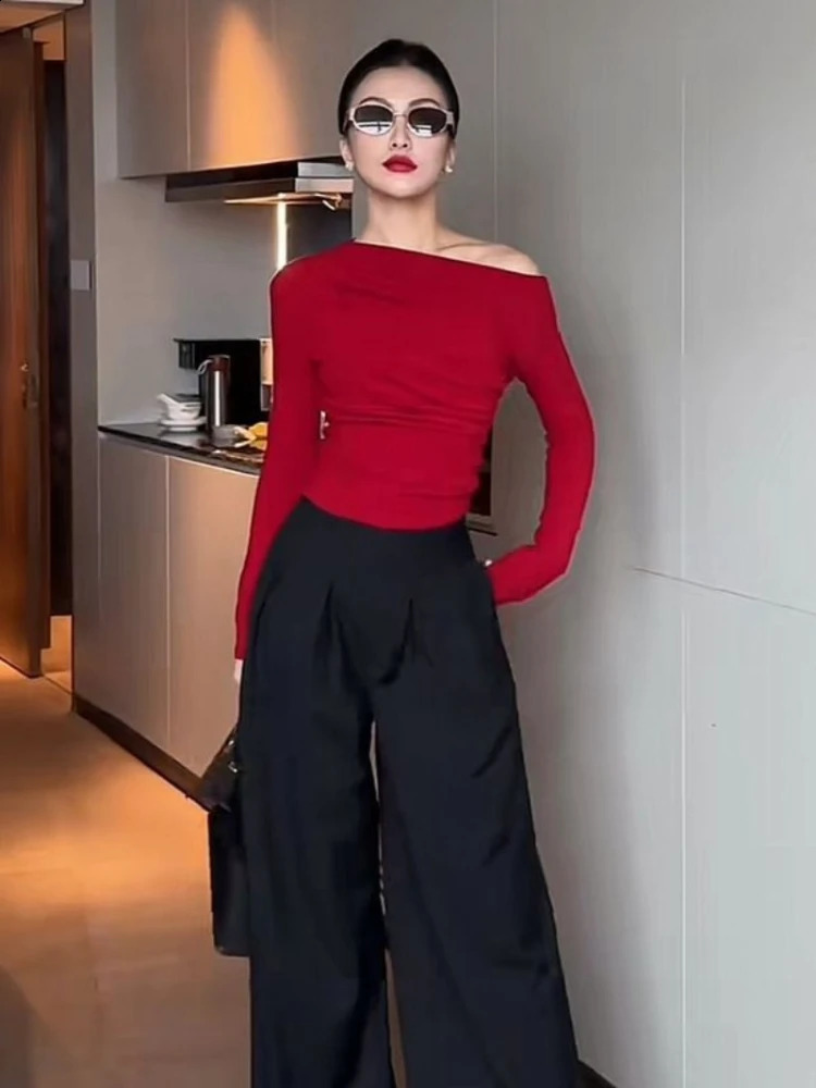 Slim Plain 2024 Off Shoulder Clothing Cotton Woman T-shirt Top For Women Red Tshirt Tall Offer Young On Sale Original Emo O Tee 240918