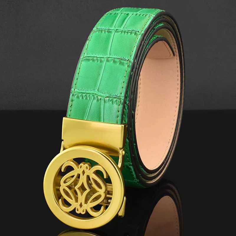 Belts High quality automatic buckle mens gold buckle fashionable waist belt made of genuine leather black denim leather cintos masculinos green J24091