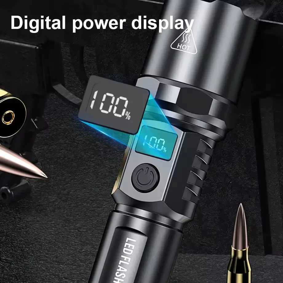 Powerful ST-35 LED flashlight battery display USB charging light telescopic zoom flashlight outdoor camping flash W240918
