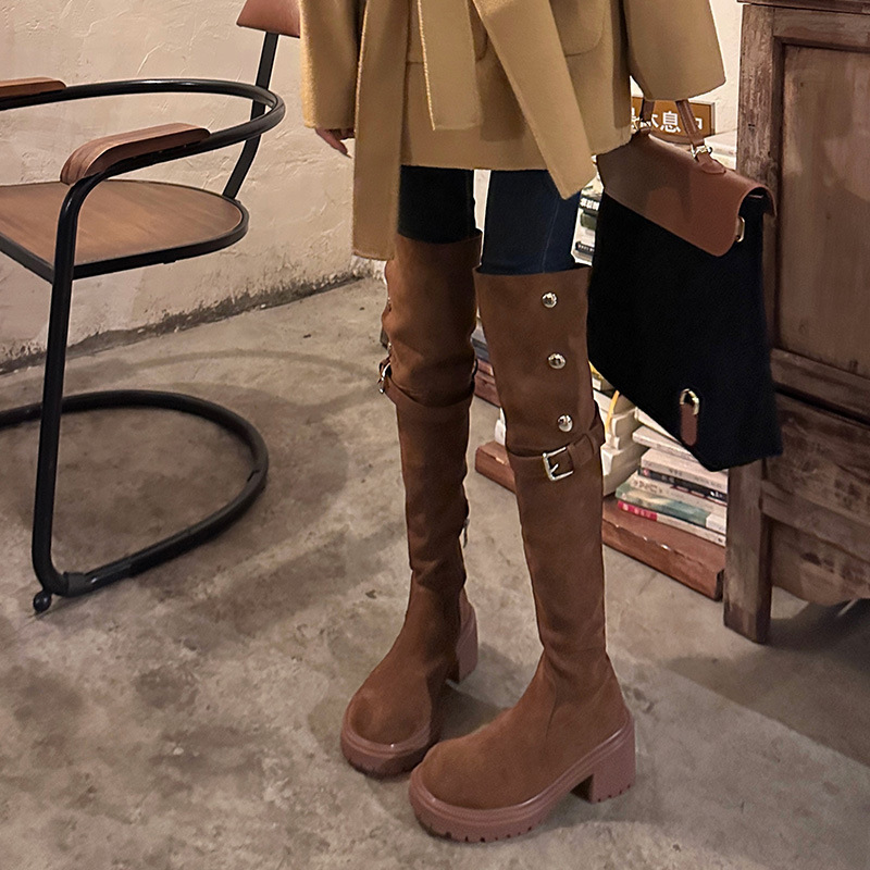 2024 Women Boots: Stylish Vintage Chunky Heels for Comfort and Spice b443