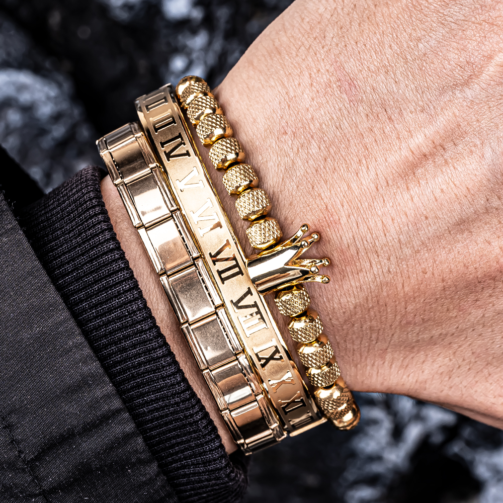 3pcs/set Men Bracelets Luxury Enamel Roman Bracelet Royal Crown Charm Men Stainless Steel Geometry Pulseiras Open Adjustable Bracelets Couple Jewelry